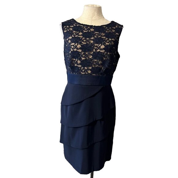 Connected Dress 12 Blue Lace Sequin Sheath Event Party Cruise Wedding Washable - Picture 1 of 5